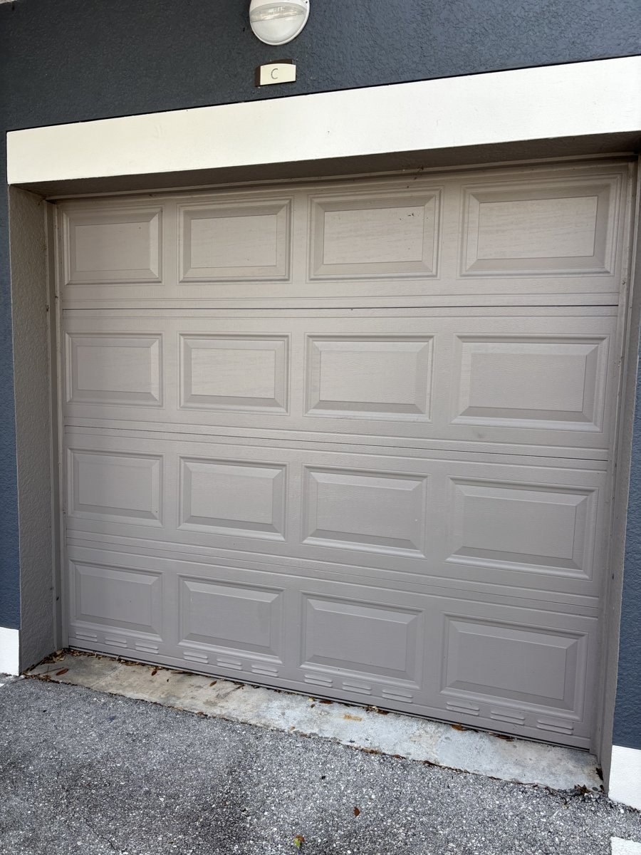Exterior of a residential garage door on a Florida home